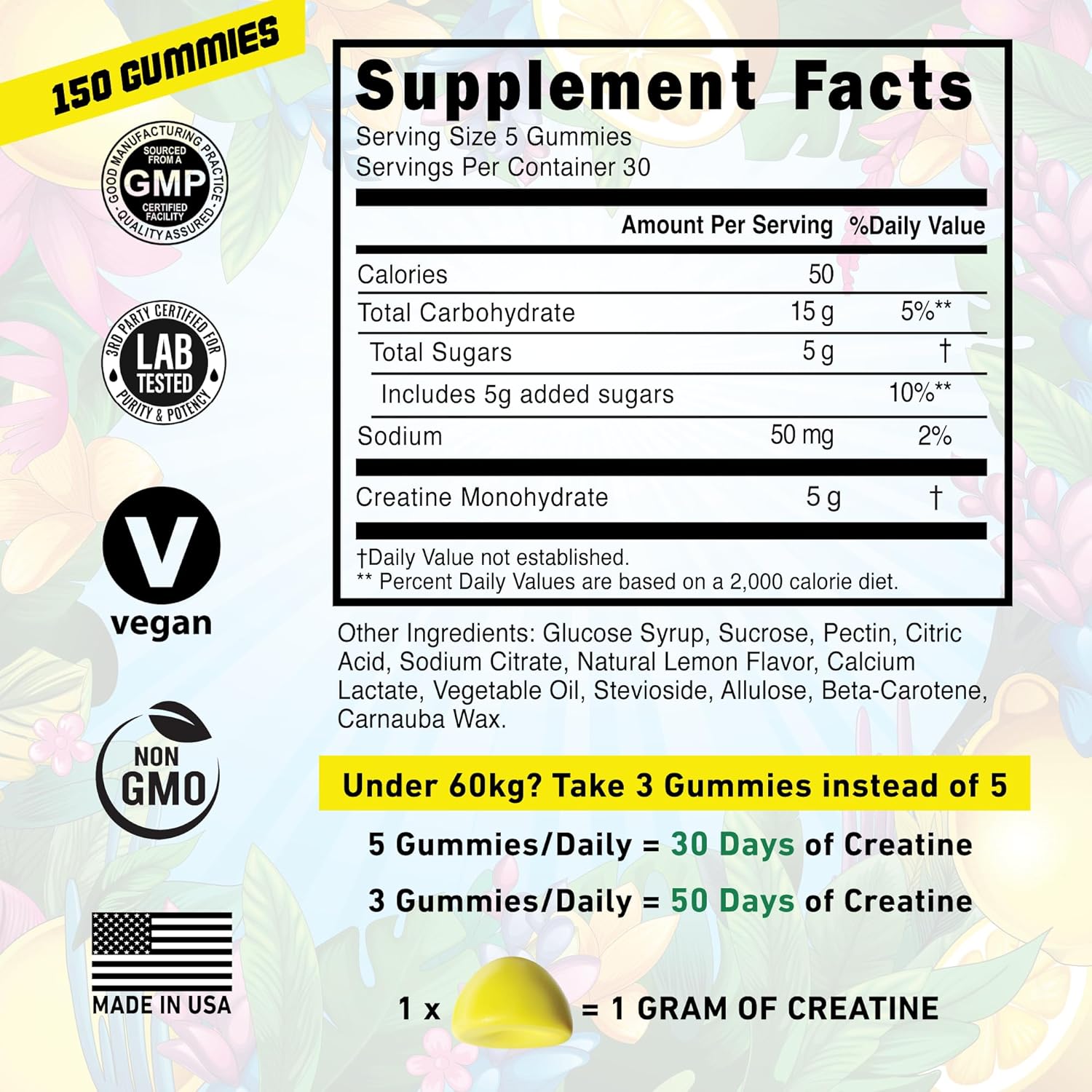 USA-Made WILD GAINZ Creatine Monohydrate Gummies 5g - Vegan Muscle & Cognitive Support Chews - Gluten-Free, Non-GMO - 150 Count - Espot.com.au