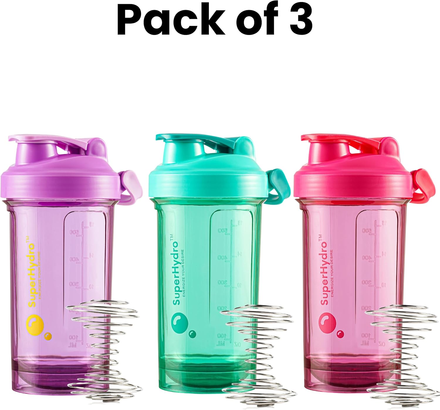 hydro-protein-shaker-bottle-set---24-oz-bpa-free-leak-proof-durable---ideal-for-travel-sports-fitness---3-pack-in-lemon-lavender-rosy-bloom-frosted-mint---men-women-friendly-2