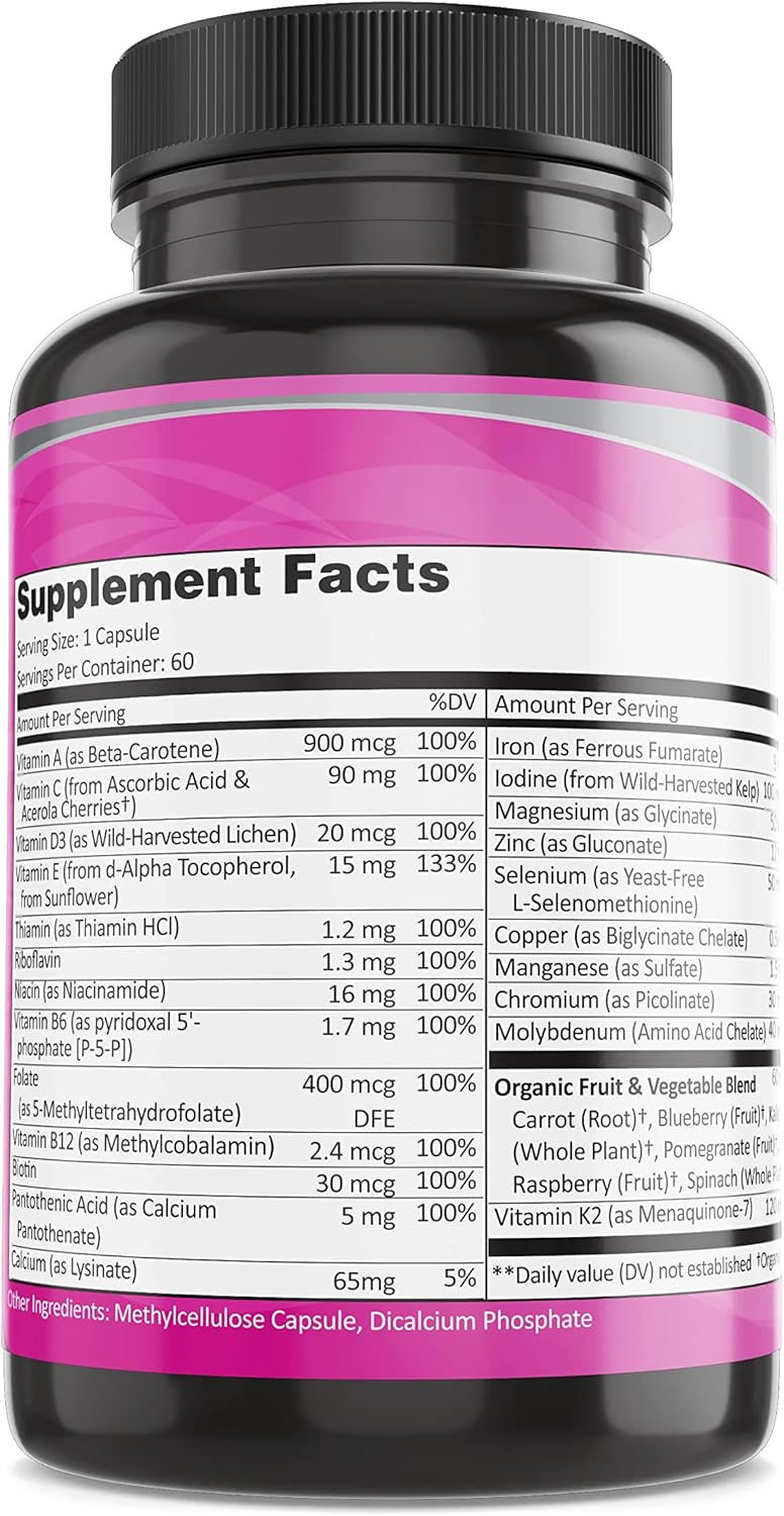 Pure By Nature Women's One-Daily Multivitamin - Immune Support, Non-GMO, Energy Boost - 60 Veggie Capsules - Espot.com.au