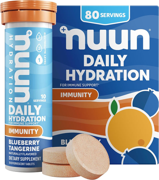 Nuun Hydration Immunity Electrolyte Tablets - Blueberry Tangerine Flavor, 200mg Vitamin C, 5 Essential Electrolytes, Ginger & Turmeric, Vegan, Non-GMO - 8 Pack (80 Servings) - Espot.com.au