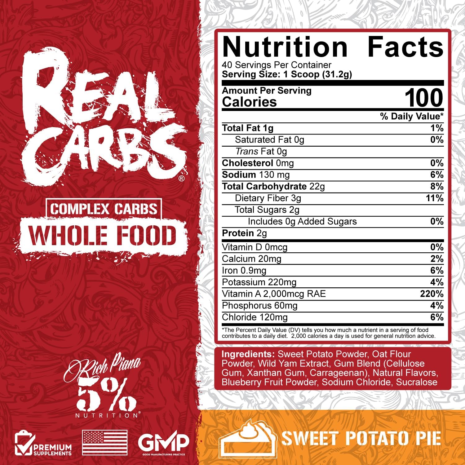 5% Nutrition Real Carbs: Long-Lasting Low Glycemic Energy for Workout Recovery, 2.75 lb, 40 Servings (Sweet Potato) - Espot.com.au
