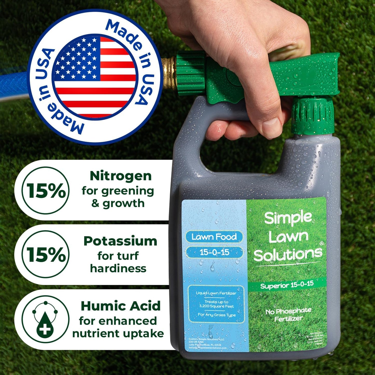 Premium Liquid Lawn Fertilizer 15-0-15 for Growth & Green Grass - Nitrogen, Potassium, Humic, Fish & Seaweed Blend - All Grass Types - Simple Lawn Solutions - All Season Formula - 32oz Sprayer Included - Espot.com.au