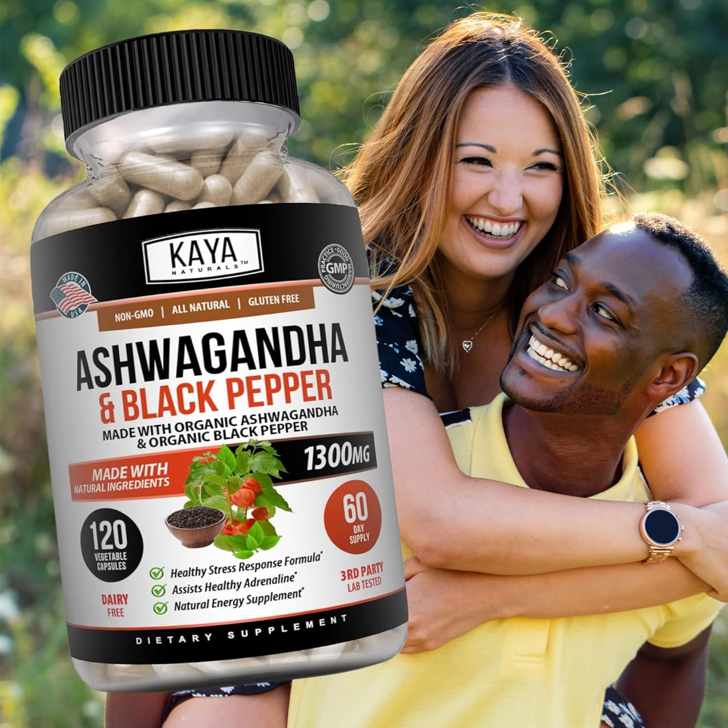 Organic Ashwagandha Capsules 1300mg - Stress Relief, Adrenal & Thyroid Support with Black Pepper - 120 Count - 100% Pure Ashwagandha - Kaya Naturals - Espot.com.au