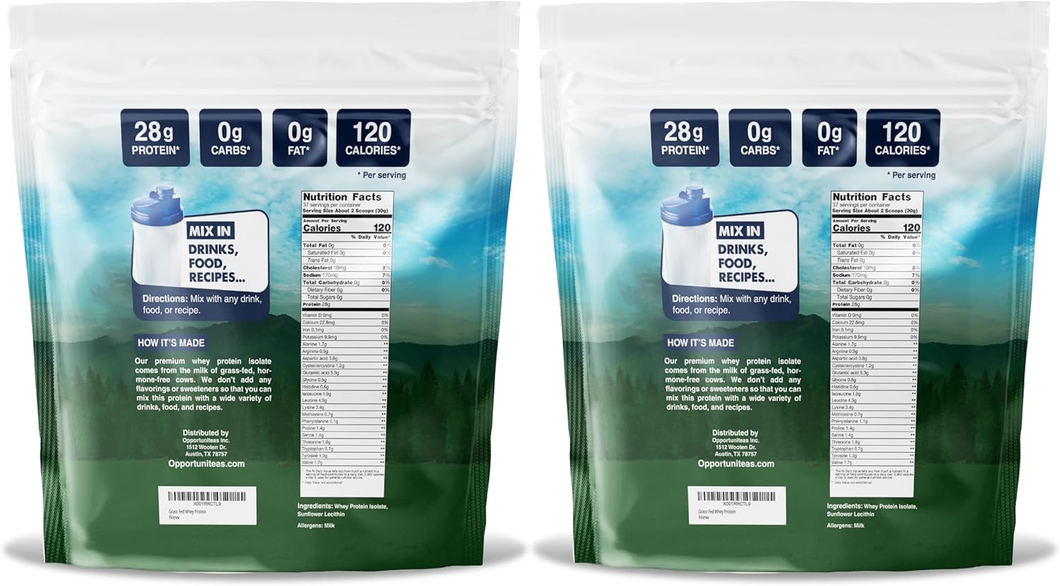 Opportuniteas Grass Fed Whey Isolate Protein Powder - Unflavored, 28g Protein, No Artificial Sweeteners, Hormone-Free, Non GMO - 5lb - Espot.com.au