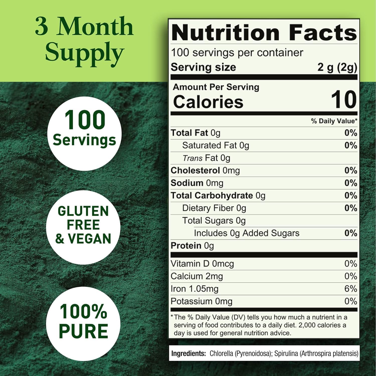 Organic Spirulina and Chlorella Powder Mix - 3 Month Supply - Vegan & Non-GMO - High-Quality Superfood Blend - Espot.com.au