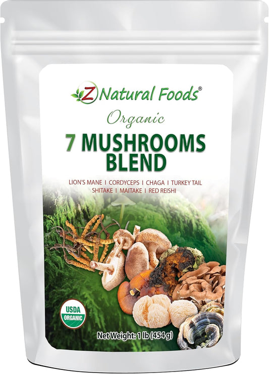 organic-mushroom-powder-blend-for-immune-health---lions-mane-cordyceps-chaga-reishi-shiitake-maitake-turkey-tail-extract---1lb-pack-for-coffee-smoothies---z-natural-foods-1