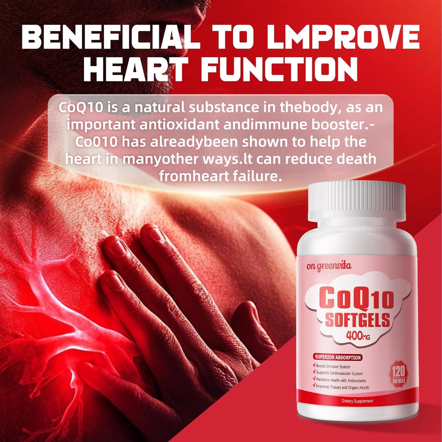 High-Absorption CoQ10 400mg Softgels with PQQ, Omega-3 & BioPerine - Antioxidant Heart Support Supplement - 120 Servings - Espot.com.au