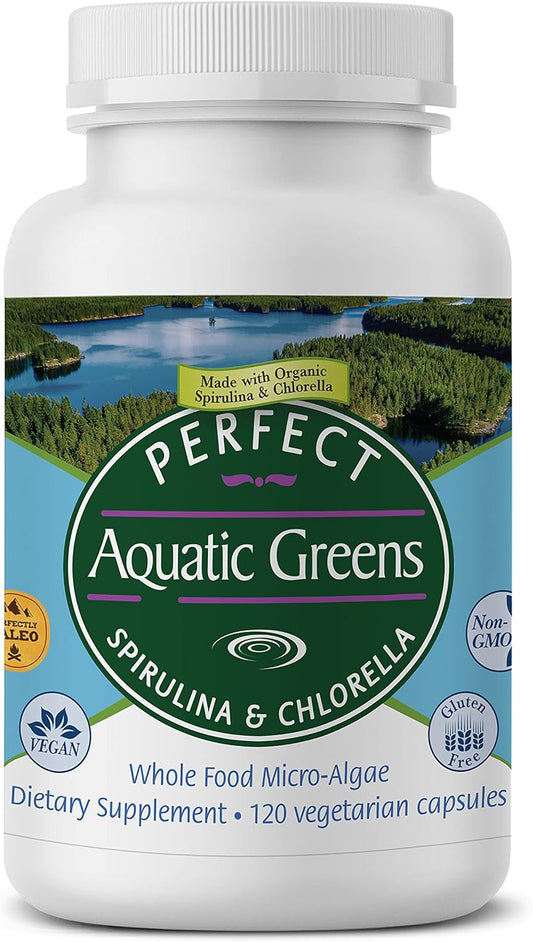 Organic Spirulina and Chlorella Supplement - 120 Vegetable Capsules - Nutritious Superfood - Perfect Aquatic Greens - Espot.com.au