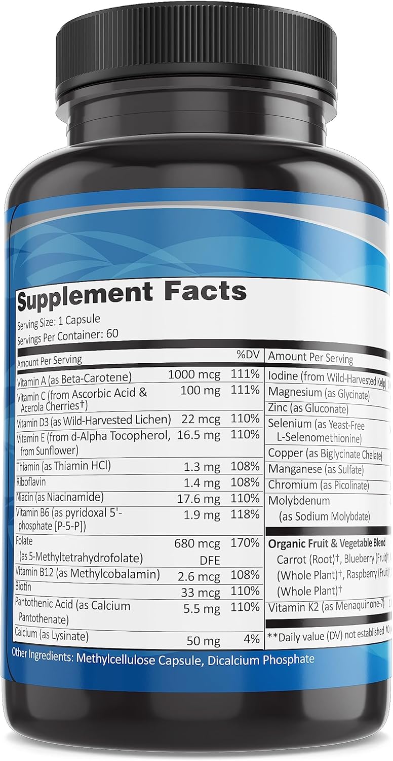 Men's One-Daily Multivitamin for Immune Support - Non-GMO Ingredients, Energy Boosting Vitamins & Minerals - 60 Veggie Capsules - Espot.com.au