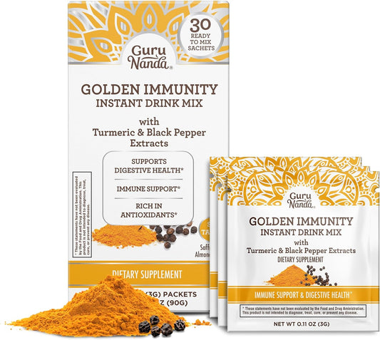 Golden Immunity Instant Drink Mix with Turmeric & Black Pepper - Antioxidant-Rich Immune Support Sachets - Saffron & Almond Flavor - 30 Count - Espot.com.au