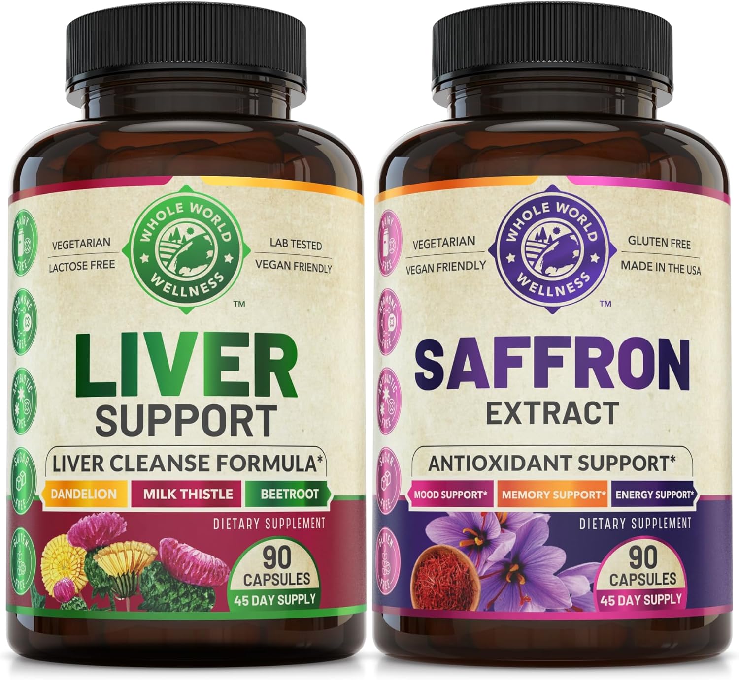 Liver Cleanse Detox & Repair Formula with Pure Saffron Extract Bundle - Supports Liver Health, Energy Boost, Mood, Metabolic Function - USA Made - One Bottle Each - Espot.com.au