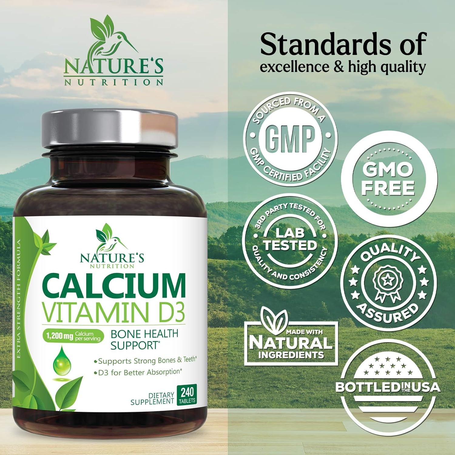 High Potency Calcium 1200mg with Vitamin D3 - 240 Tablets, Bone & Teeth Support, Immune System Boost, Absorbable Calcium Supplement for Men & Women - Espot.com.au