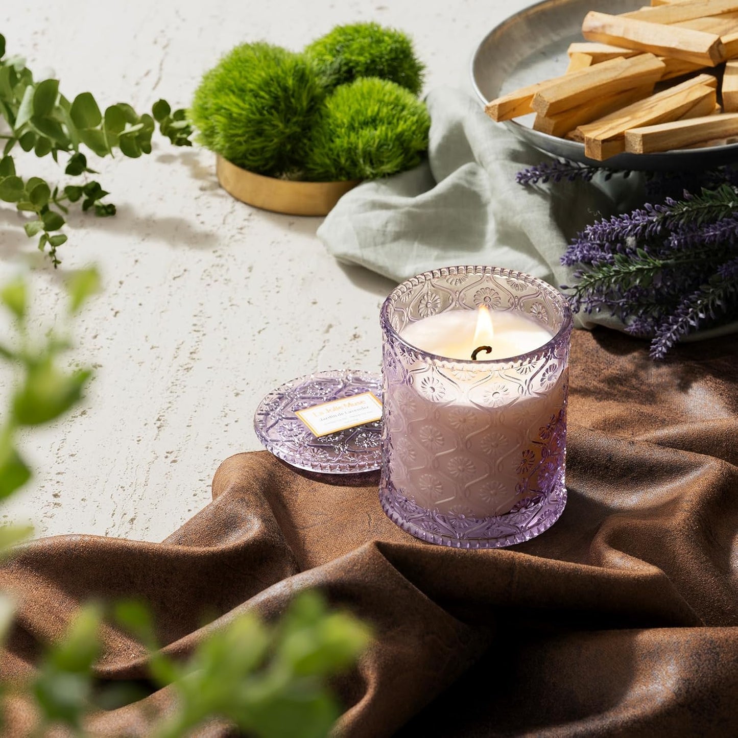 Lavender Scented Candle for Women - Jardin de Lavender Lilac Aromatherapy Candle Gift - 6 Oz, 40 Hour Burn Time - Home Scented Candle by LA JOLIE MUSE - Espot.com.au