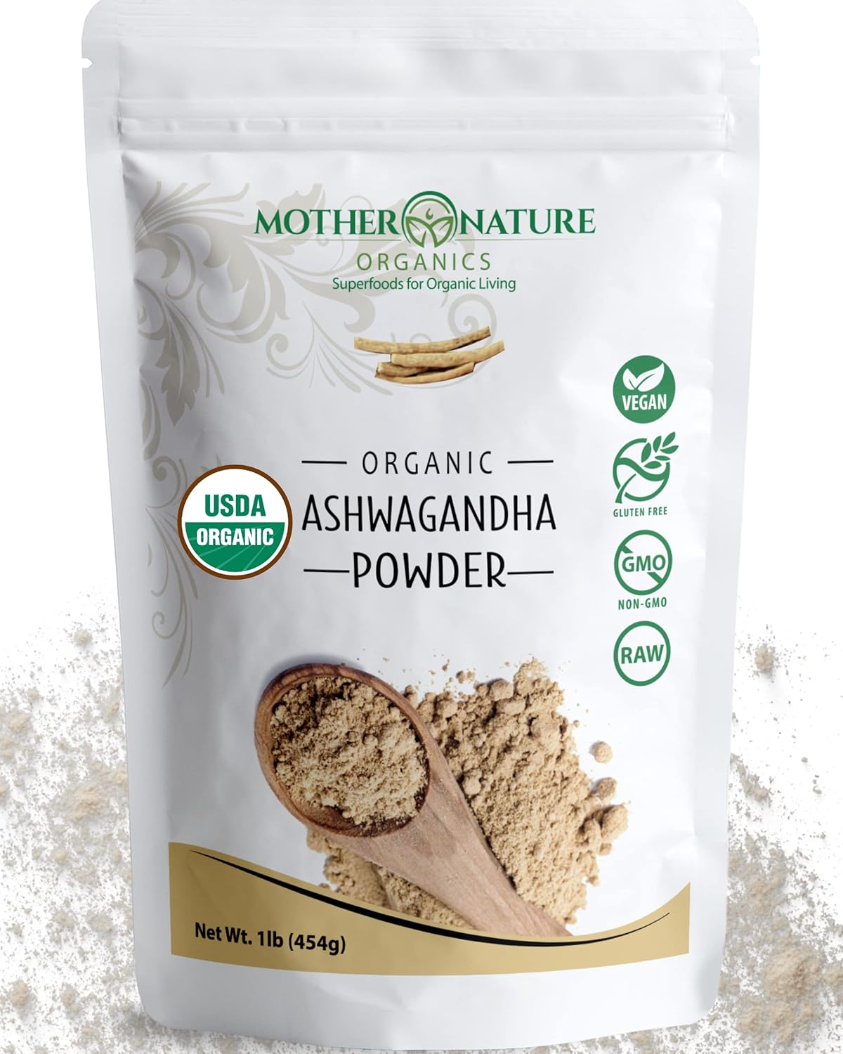 usda-organic-certified-ashwagandha-powder---100-pure-superfood-supplement-for-organic-living---raw-powerful-adaptogen-herb---non-gmo-vegan-gluten-free---1lb-bag-by-mother-nature-organics-1