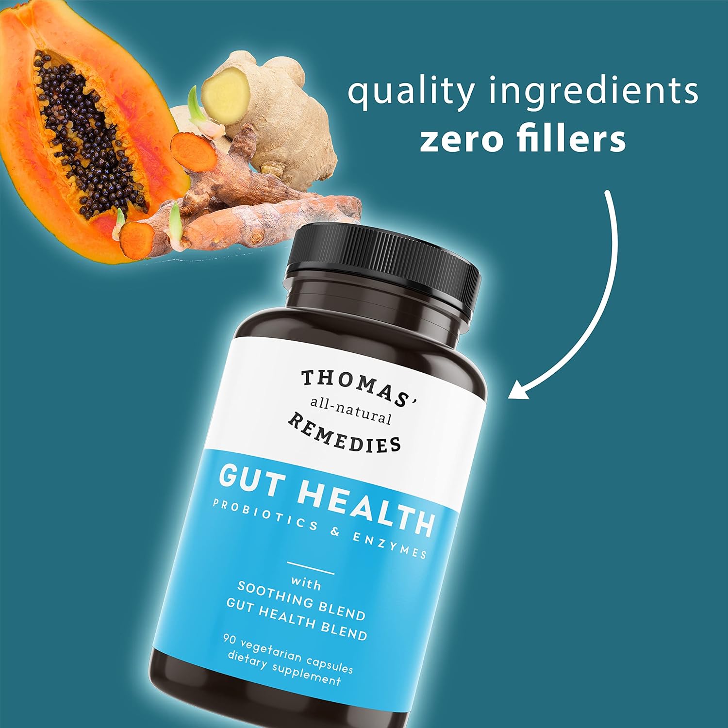 Thomas' Digestive Enzymes, Probiotics, Ginger, Papaya, Turmeric Supplement for Gut Health, Digestion, Bloating Relief - Espot.com.au