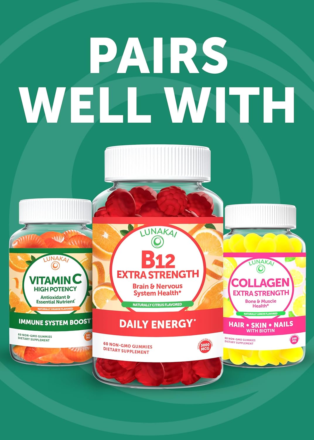 Lunakai Vitamin D3 Gummies 2000 IU - Made in USA, Non-GMO & Gluten-Free - Bone, Immune & Energy Support for Women & Men - 60ct - Espot.com.au