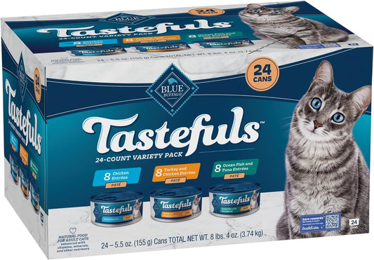 Blue Buffalo Tastefuls Wet Cat Food Variety Pack, Natural Ingredients, Chicken, Turkey, Ocean Fish, Tuna, 5.5-oz Cans (24 Count) - Espot.com.au