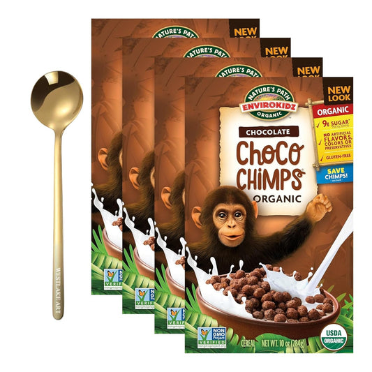 organic-gluten-free-choco-chimps-cereal-bundle-with-golden-spoon---10oz-x-4-pack---vegan-non-gmo-kid-friendly-supports-wildlife-conservation-rich-flavor-1