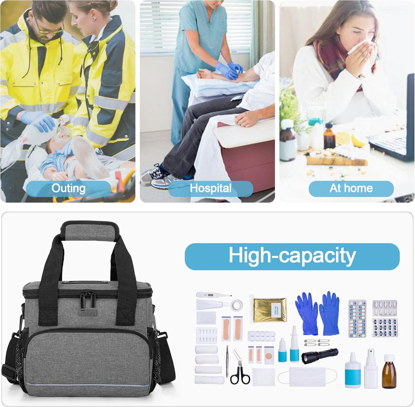 trunab-insulated-medication-cooler-bag-with-adjustable-dividers---portable-first-aid-organizer-for-home-travel---grey-5