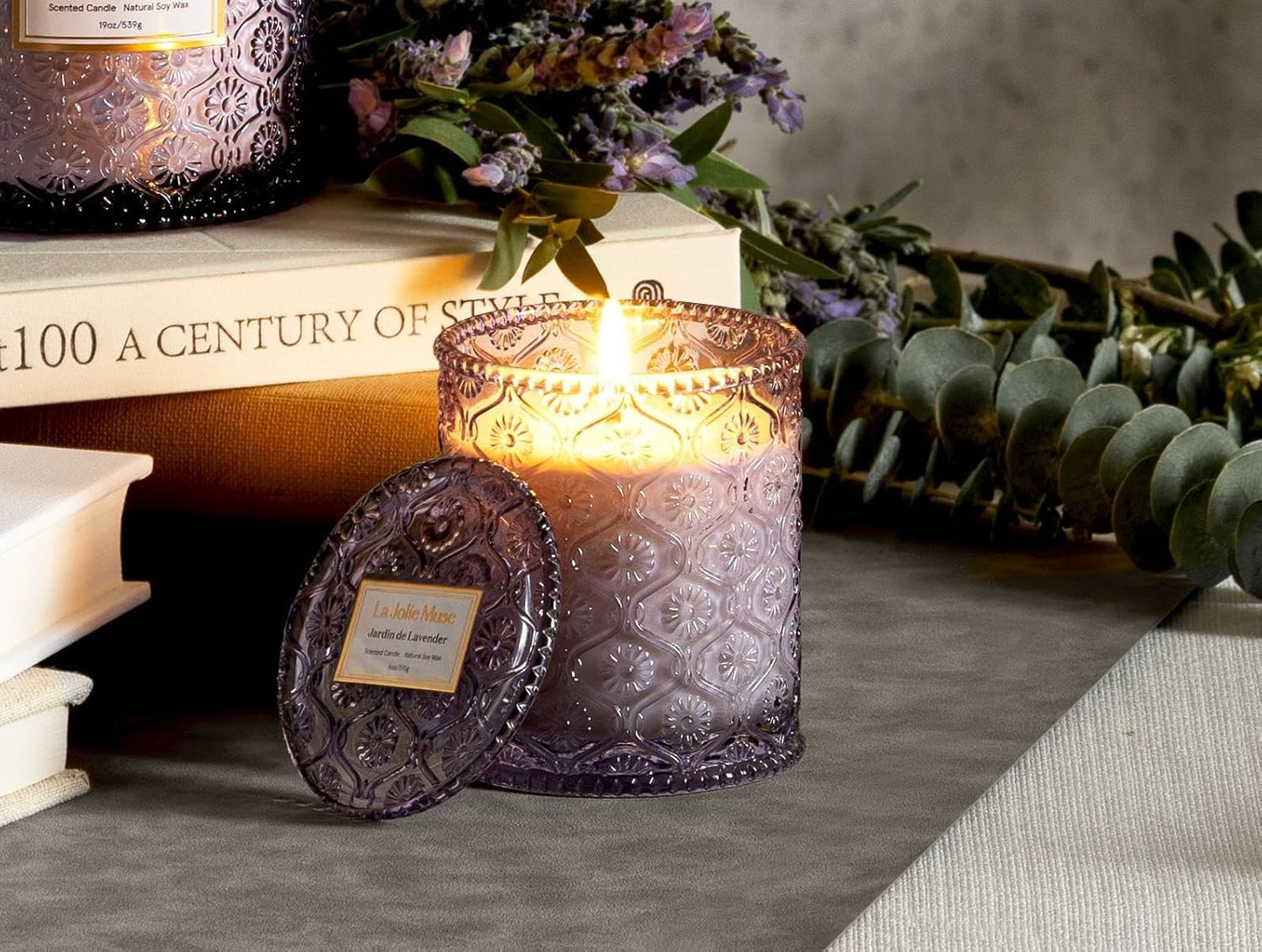 Lavender Scented Candle for Women - Jardin de Lavender Lilac Aromatherapy Candle Gift - 6 Oz, 40 Hour Burn Time - Home Scented Candle by LA JOLIE MUSE - Espot.com.au