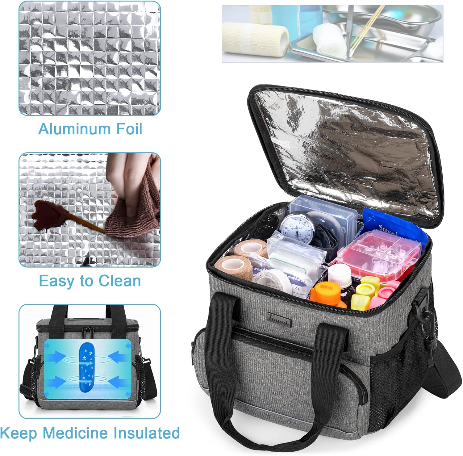 trunab-insulated-medication-cooler-bag-with-adjustable-dividers---portable-first-aid-organizer-for-home-travel---grey-2