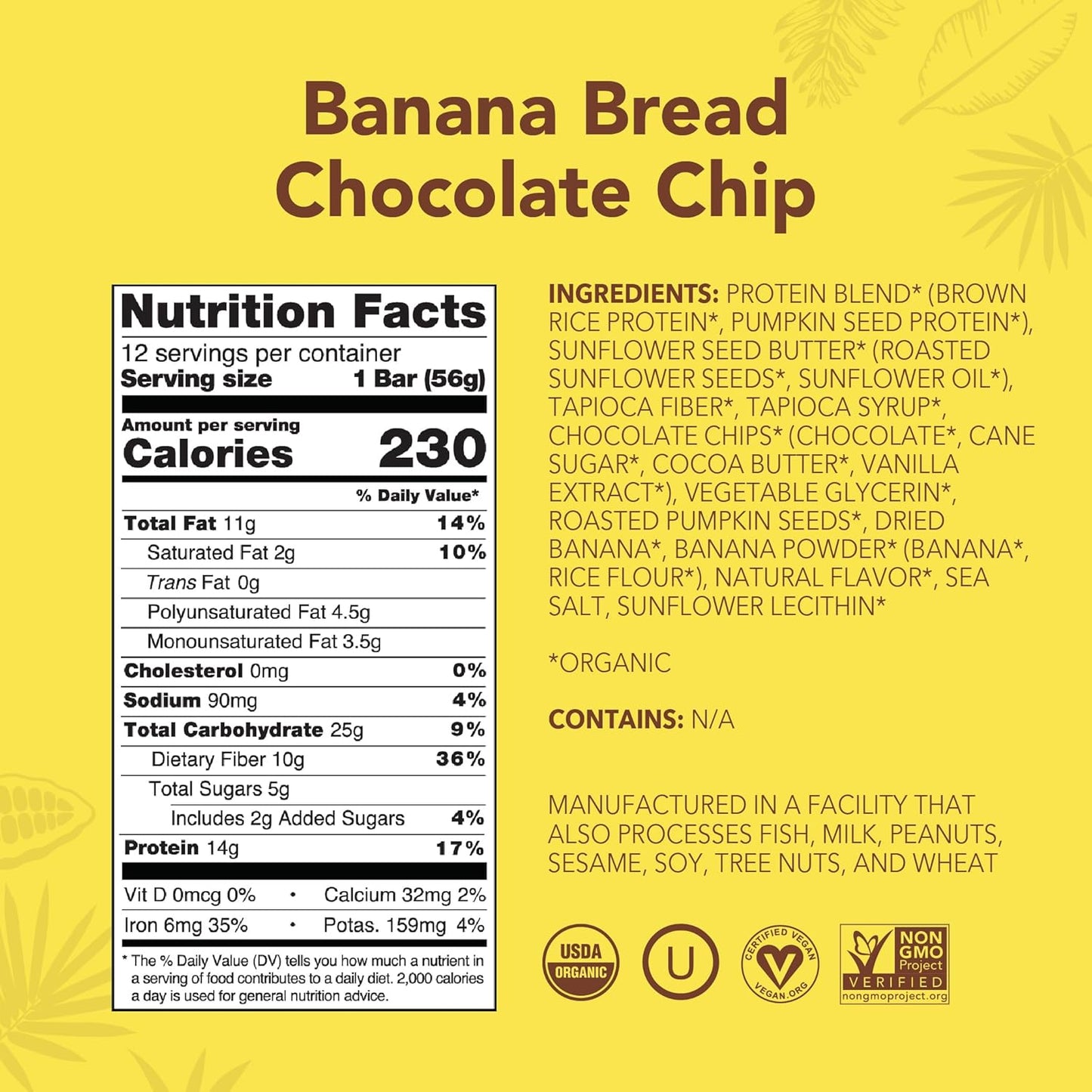 organic-banana-bread-chocolate-chip-protein-bars---12-count-19oz-bars---vegan-gluten-free-low-sugar-paleo---non-gmo-snacks-2