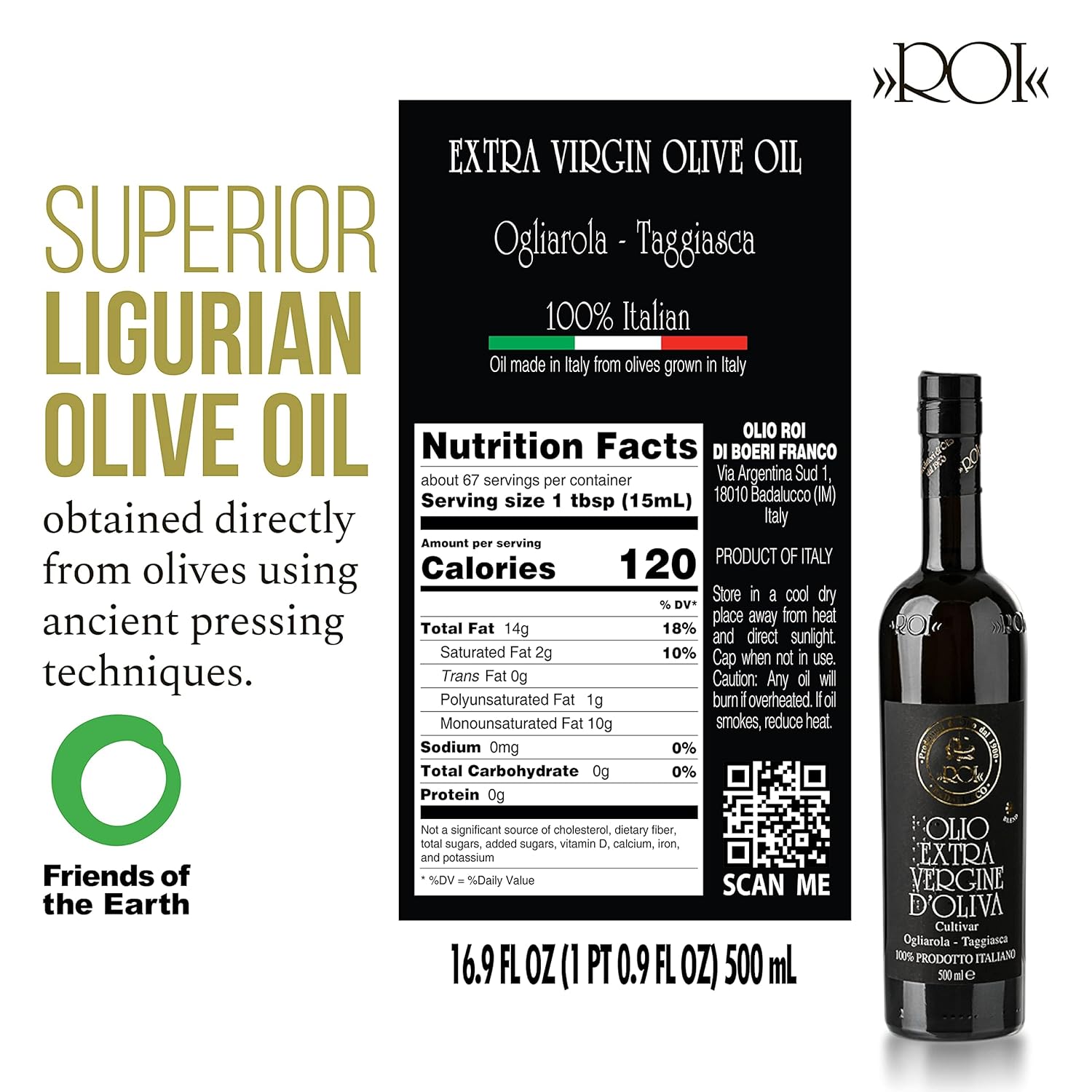 Ligurian Italian Extra Virgin Olive Oil - Fresh Harvested EVOO from Liguria Italy - High Polyphenol Content - 17 fl oz - Espot.com.au