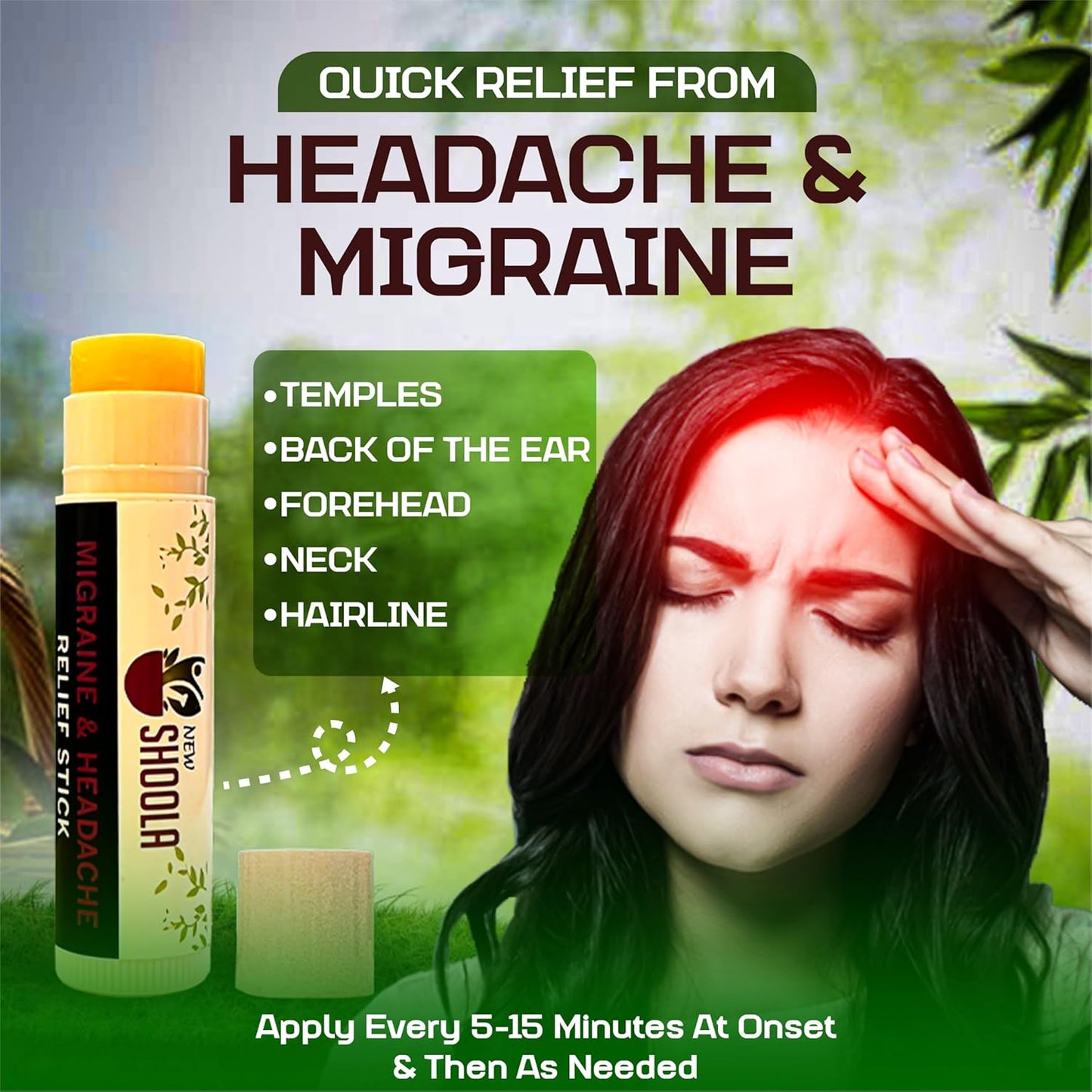 Organic SHOOLA RELIEF BALM Essential Oil Roll Stick for Headache and Migraine Relief - Herbal Blend for Neck Tension and Congestion - No Side Effects - Fast Acting Relief - Espot.com.au