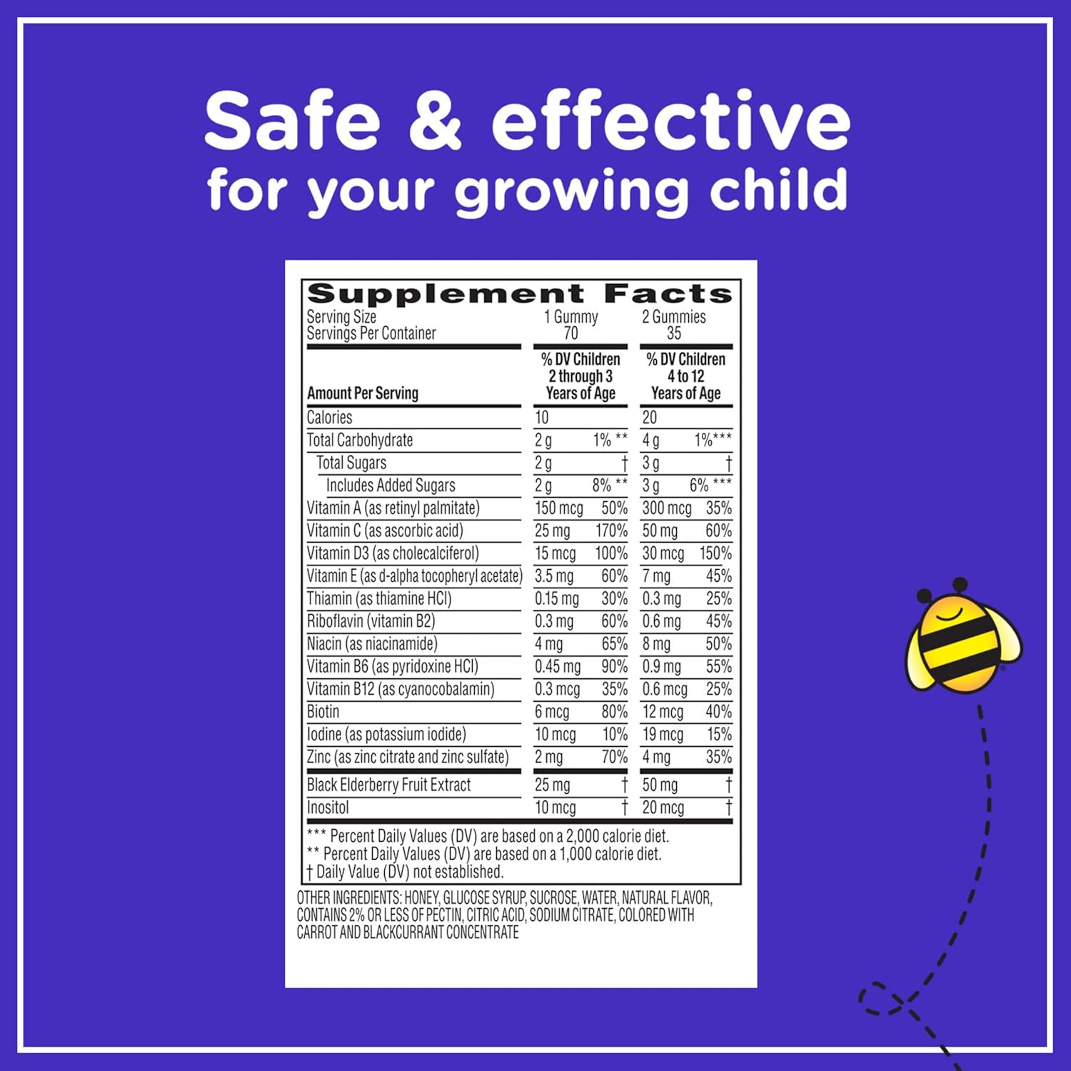 Zarbee's Children's Multivitamin Gummies with Immune Support - 70 Count - Vitamins A, C, D3, E, B6, B12, Folic Acid & B-complex - Espot.com.au