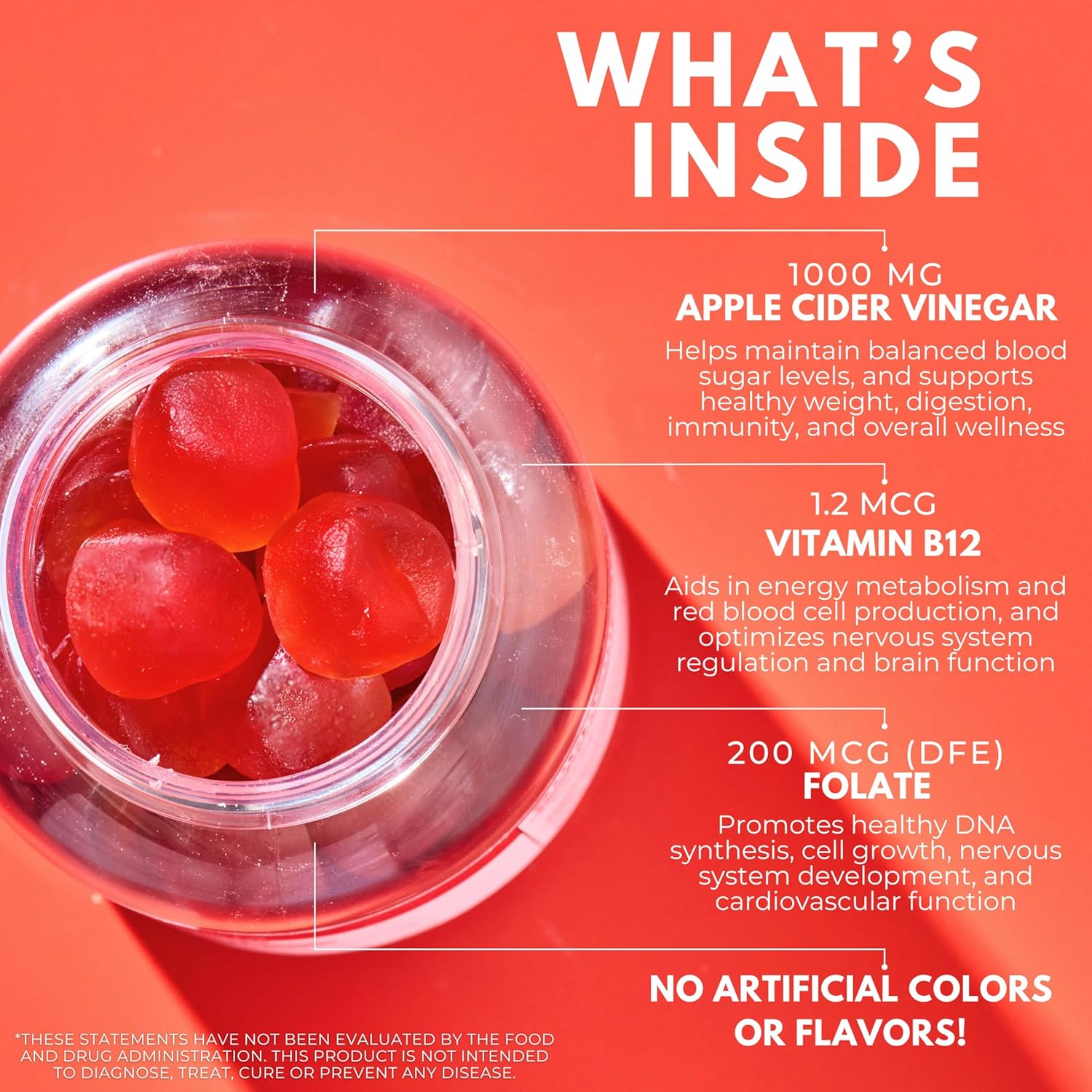 Organic Apple Cider Vinegar Gummies with Vitamin B12 and Beetroot Powder - Vegan, Sugar-Free, Non-GMO & Gluten-Free - Made in USA (30 Servings) - Espot.com.au