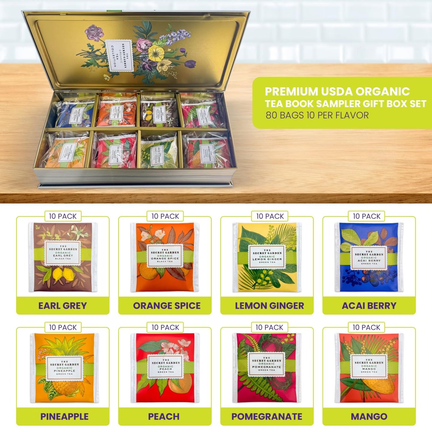 exotic-fruit-and-herbal-tea-bag-sampler-gift-set---80-pack-in-designer-tin-book---assorted-variety-of-premium-organic-black-and-green-teas---individually-wrapped---8-flavors-3