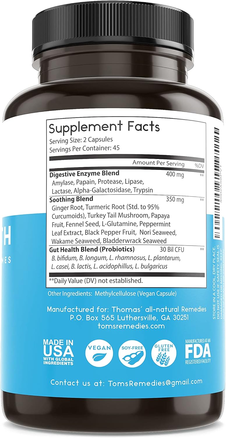 Thomas' Digestive Enzymes, Probiotics, Ginger, Papaya, Turmeric Supplement for Gut Health, Digestion, Bloating Relief - Espot.com.au