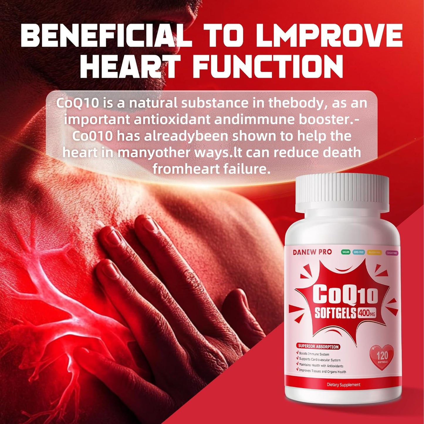 High-Absorption CoQ10 Supplement with PQQ, BioPerine & Omega-3 - 400mg Softgels for Heart Health & Energy Production - Powerful Antioxidant - 120 Servings - Espot.com.au