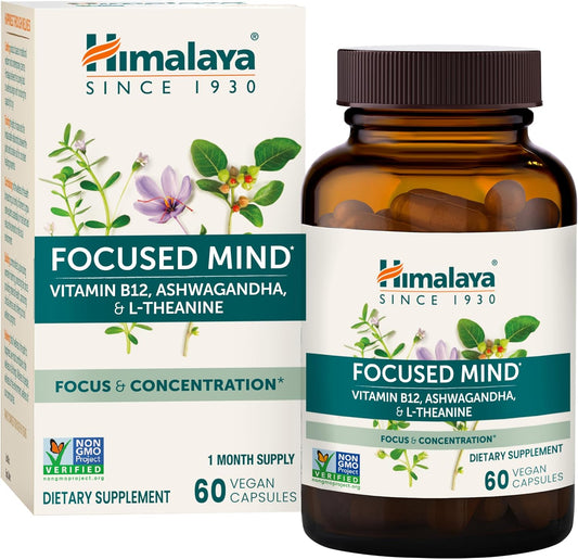 Himalaya Focused Mind Capsules with Ashwagandha & Bacopa - Energy & Focus Support - 60 Vegan Capsules, Gluten Free - 1 Month Supply - Espot.com.au