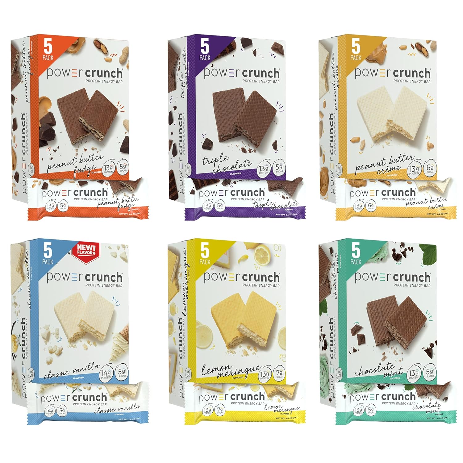 30 Count Power Crunch Protein Wafer Bars Variety Pack - 6 Flavors, 1.4 Ounce Bars - Delicious High Protein Snacks - Espot.com.au