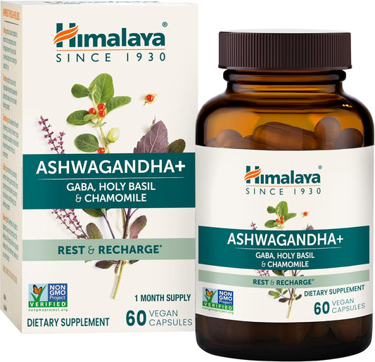 Himalaya Ashwagandha+ with GABA, Holy Basil & Chamomile - Stress Relief & Relaxation - Vegan, Gluten Free - 540mg, 60 Capsules - Espot.com.au