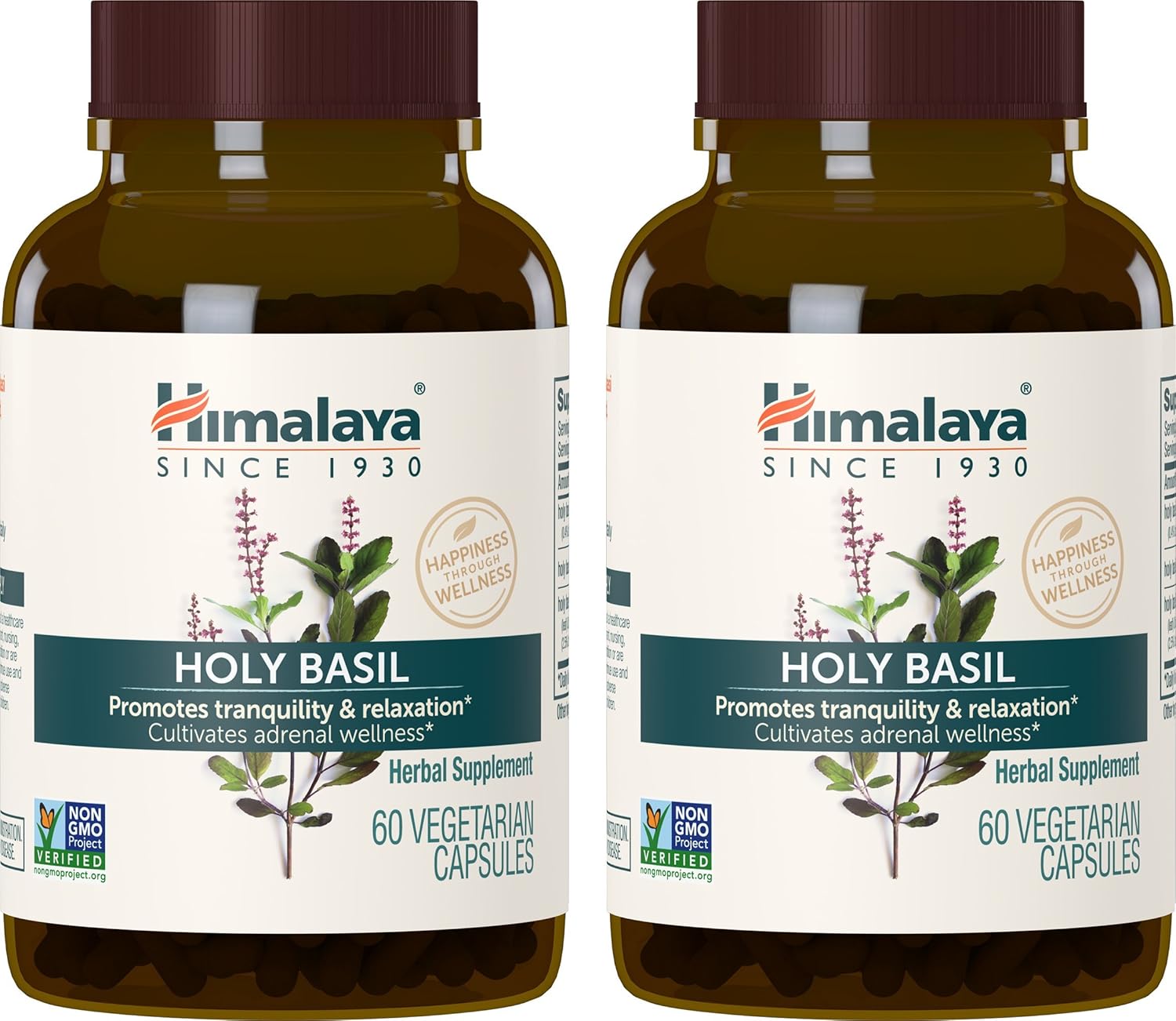 Himalaya Holy Basil Tulsi Herbal Supplement 60 Capsules - Stress Relief, Relaxation, Calm, Non-GMO, Vegan - 2 Pack, 720mg - Espot.com.au
