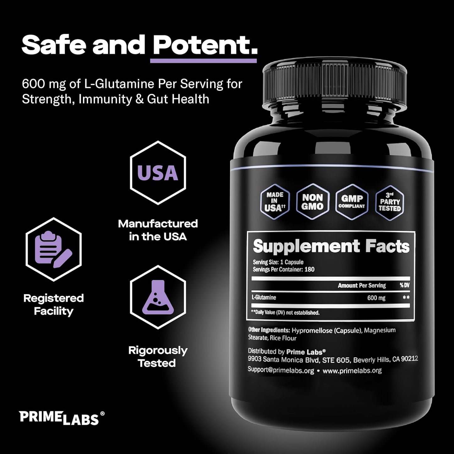 4-pack-l-glutamine-capsules-600mg---boost-strength-muscle-recovery-immunity-gut-health---amino-acid-supplement-for-men-women---non-gmo---by-prime-labs-3