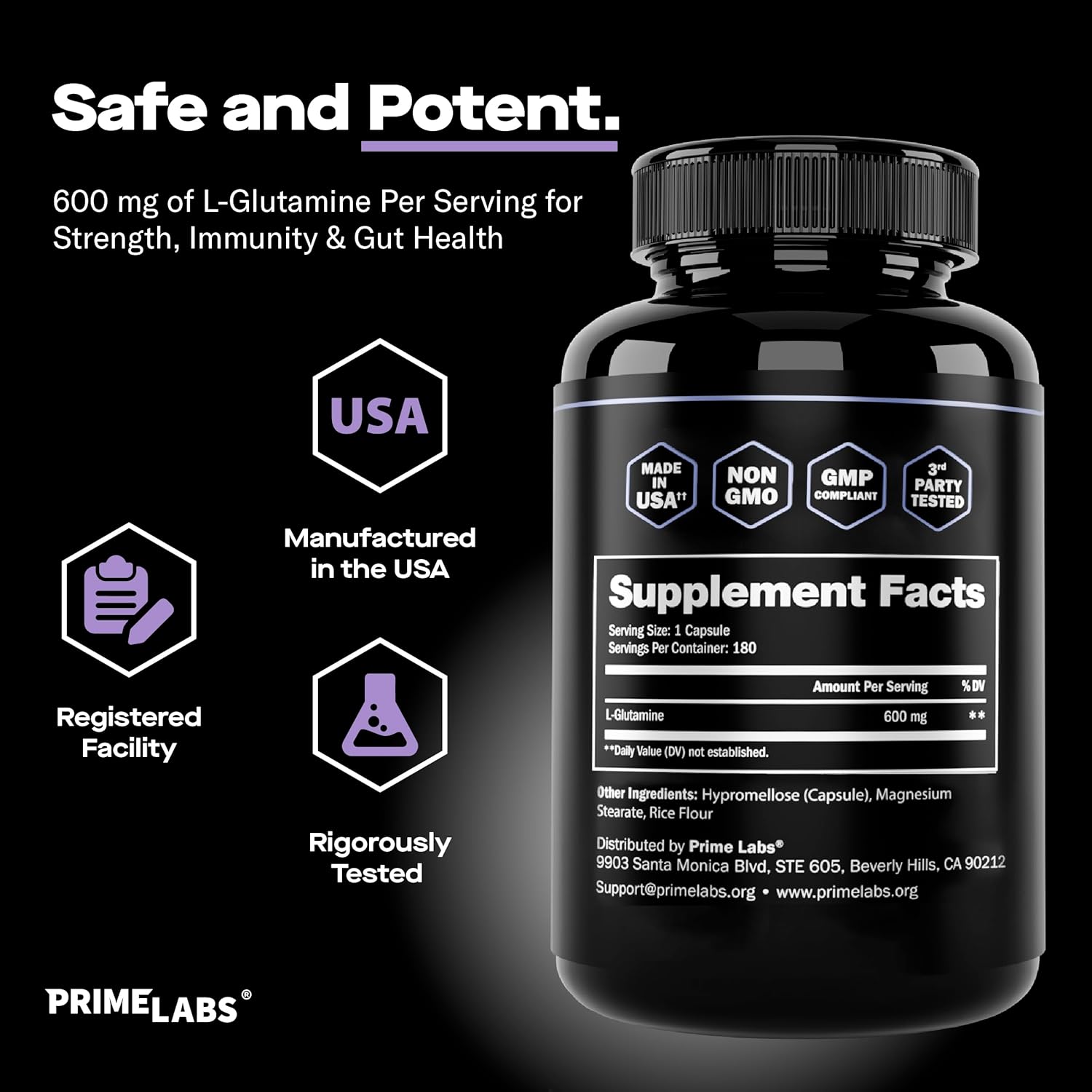 4-pack-l-glutamine-capsules-600mg---boost-strength-muscle-recovery-immunity-gut-health---amino-acid-supplement-for-men-women---non-gmo---by-prime-labs-3