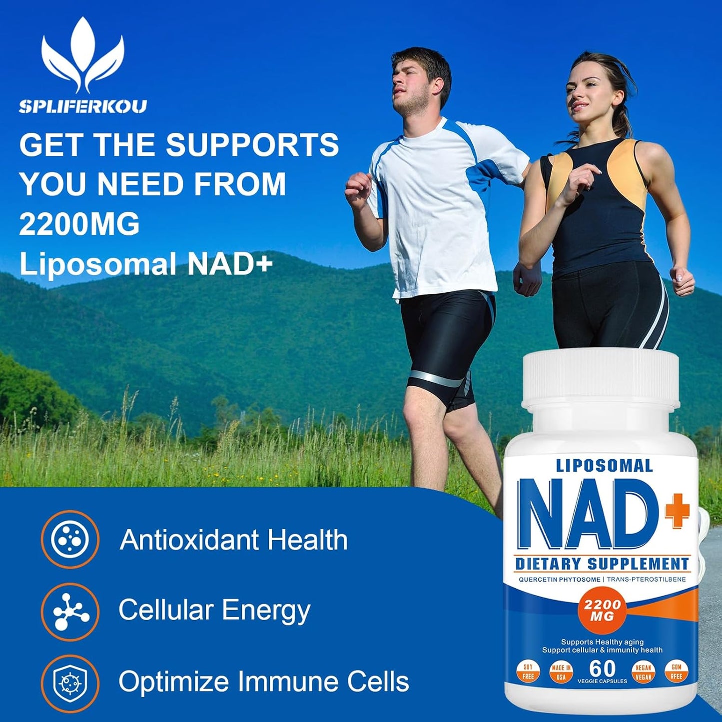2200mg Liposomal NAD+ Supplement for Cellular Energy & Aging Defense - 120 Capsules - Espot.com.au