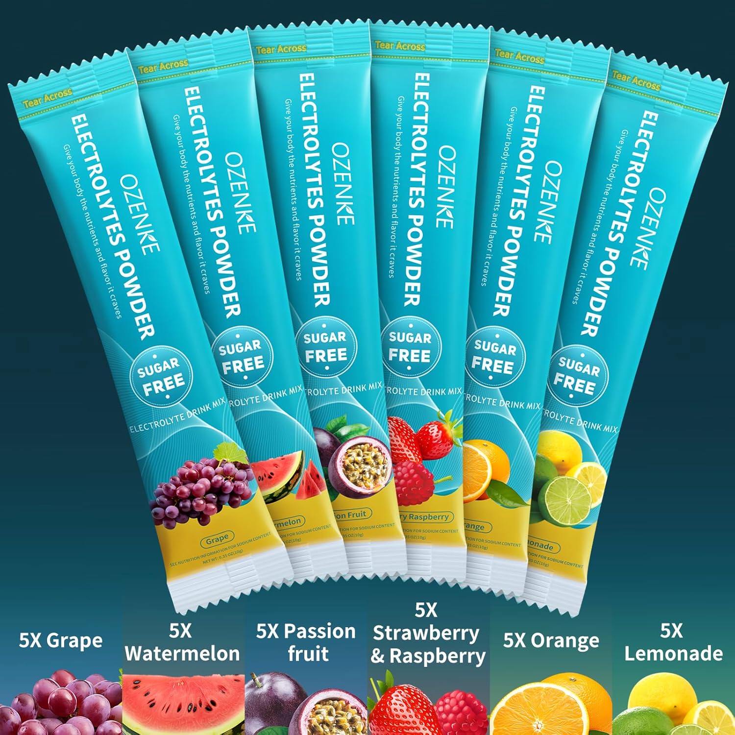 ozenke-electrolyte-powder-packets---30-sticks-sugar-free-hydration-mix-for-rapid-hydration---travel-friendly-electrolyte-drink-mix---6-flavors-available-3