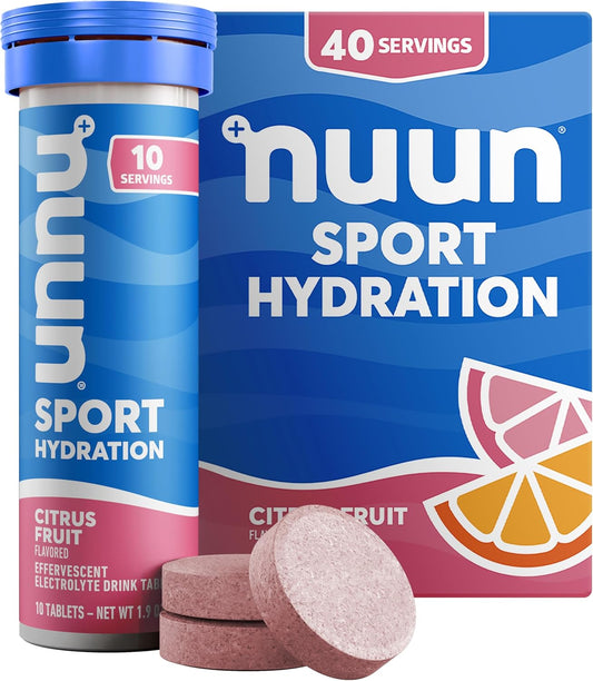Nuun Sport Electrolyte Tablets - Citrus Fruit Flavor, Dissolvable in Water, 5 Essential Electrolytes, Vegan & Non-GMO, 40 Servings - Espot.com.au