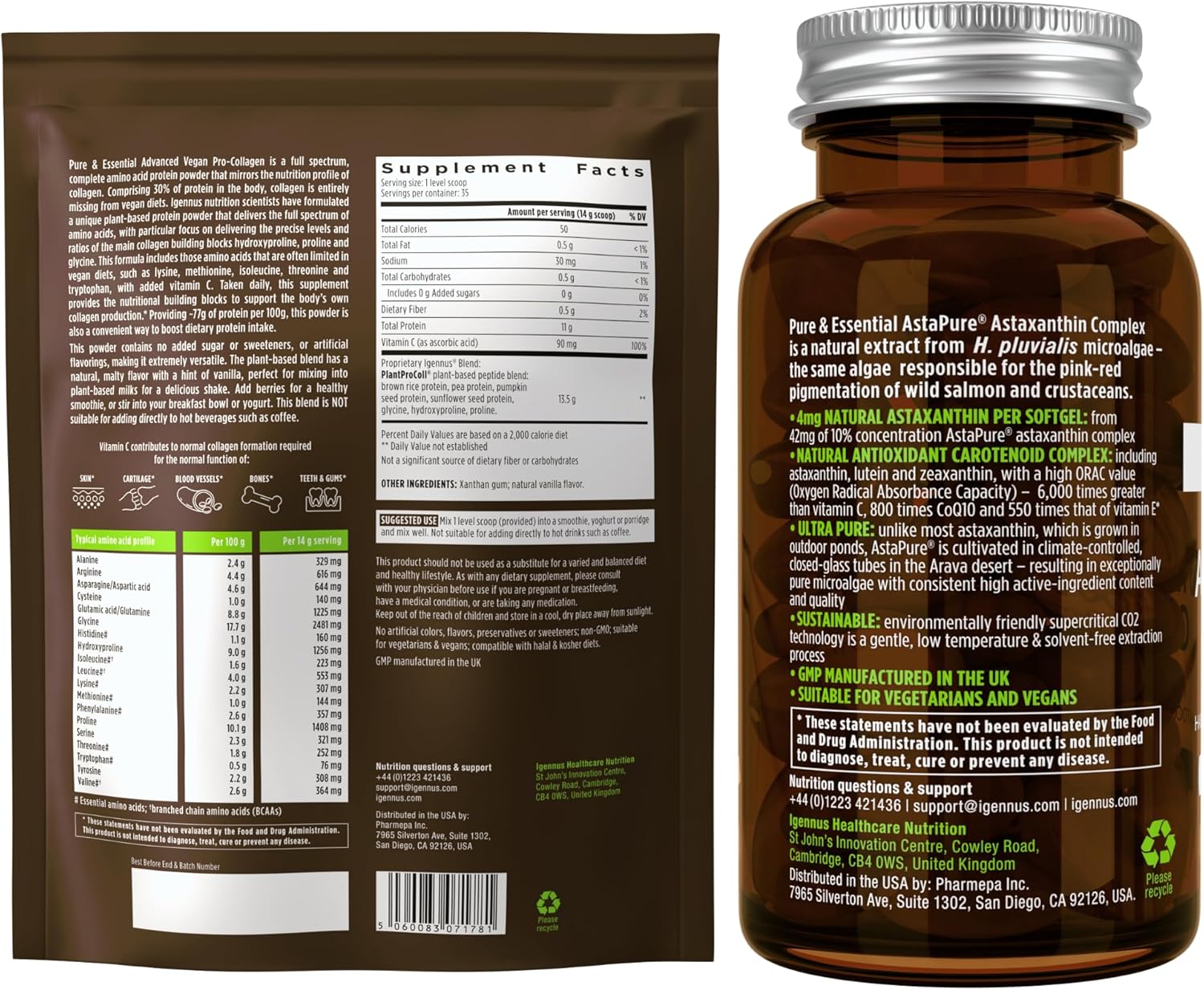 Igennus Vegan Vanilla Collagen Protein Powder & Astaxanthin Bundle for Hair, Skin & Nails - Collagen Boosting Formula with Natural Astaxanthin - by Igennus Healthcare - Espot.com.au