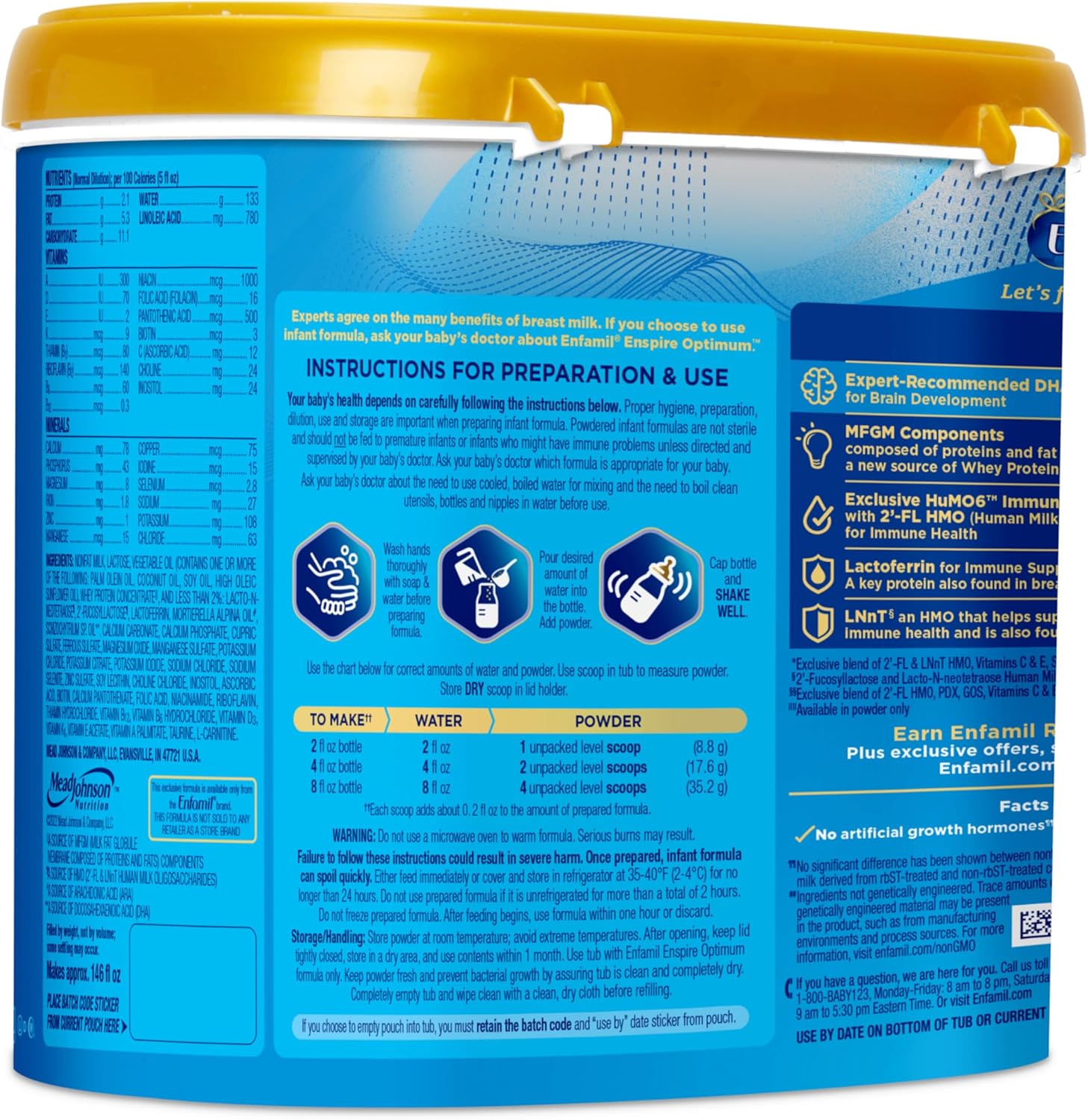 Enfamil Enspire Optimum Baby Formula Powder with Dual Prebiotics, Immune-Supporting Lactoferrin, 20.5 Oz, Pack of 8 - Espot.com.au