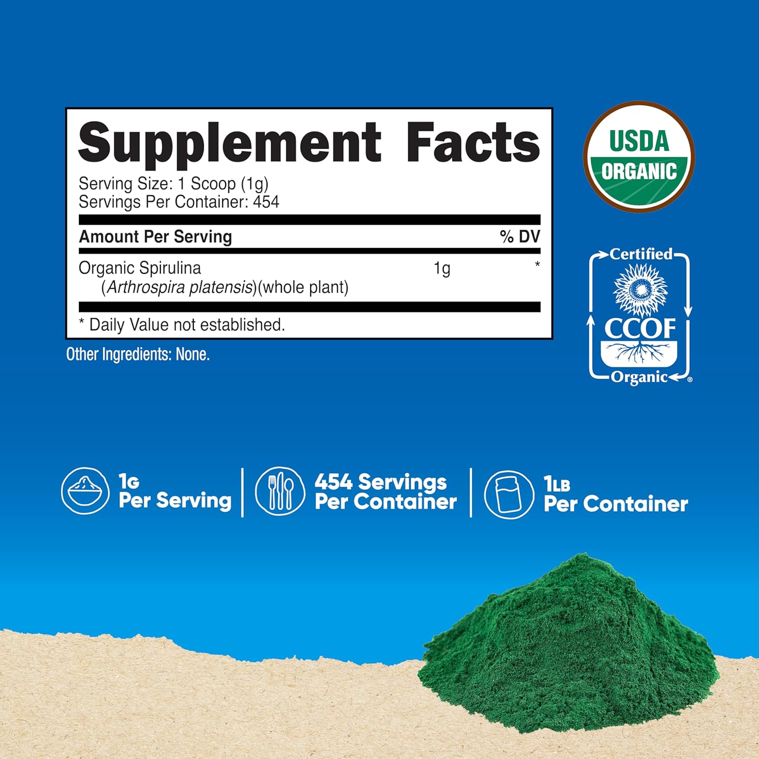 454 Grams of Pure, Certified Organic Spirulina Powder - 1LB Size by Nutricost - Espot.com.au