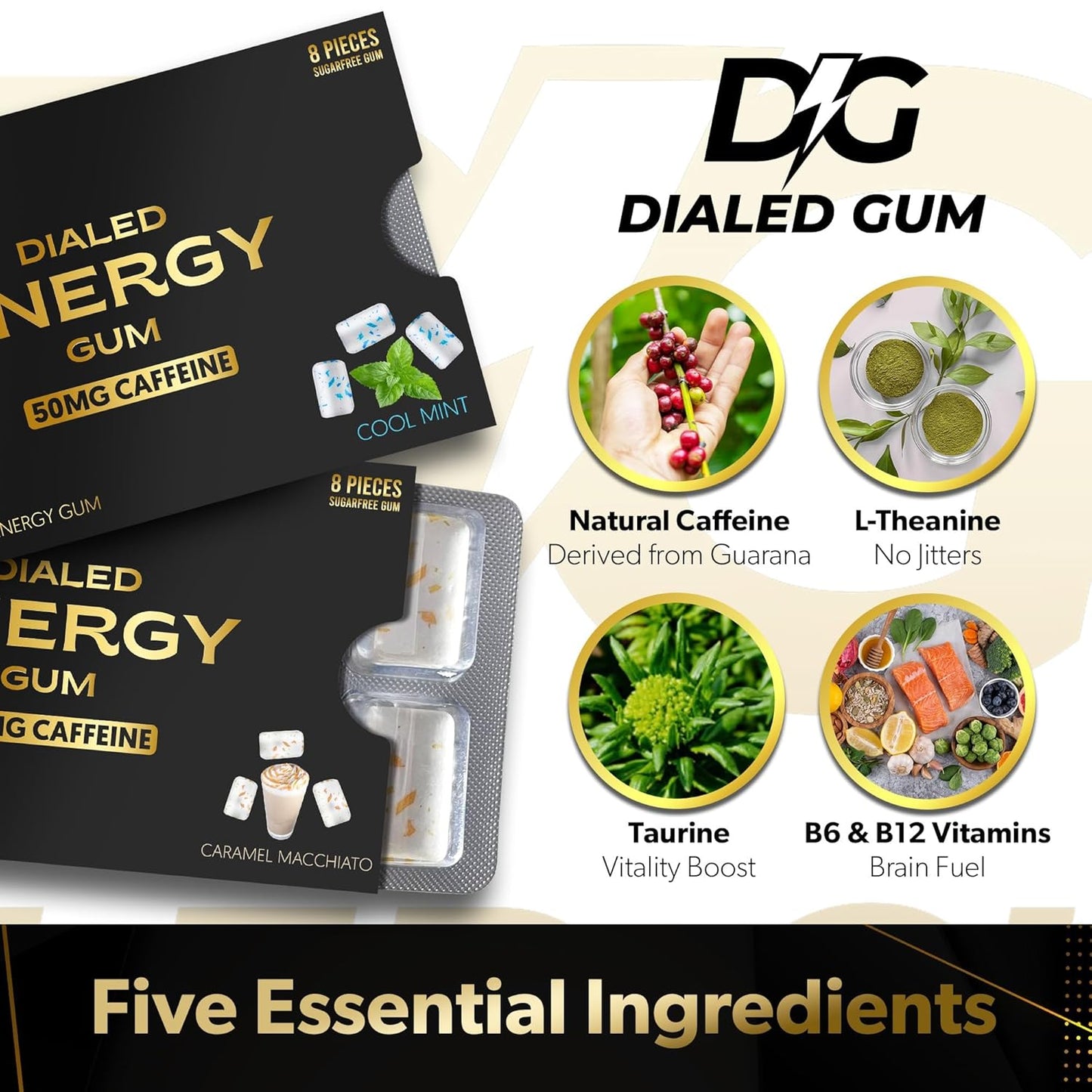 dialed-energy-caffeine-gum---24pc-pack-with-50mg-caffeine-l-theanine-taurine-vitamins-b6-b12---sugar-free-nootropic-energy-xylitol-gum-in-cool-mint-flavor-3