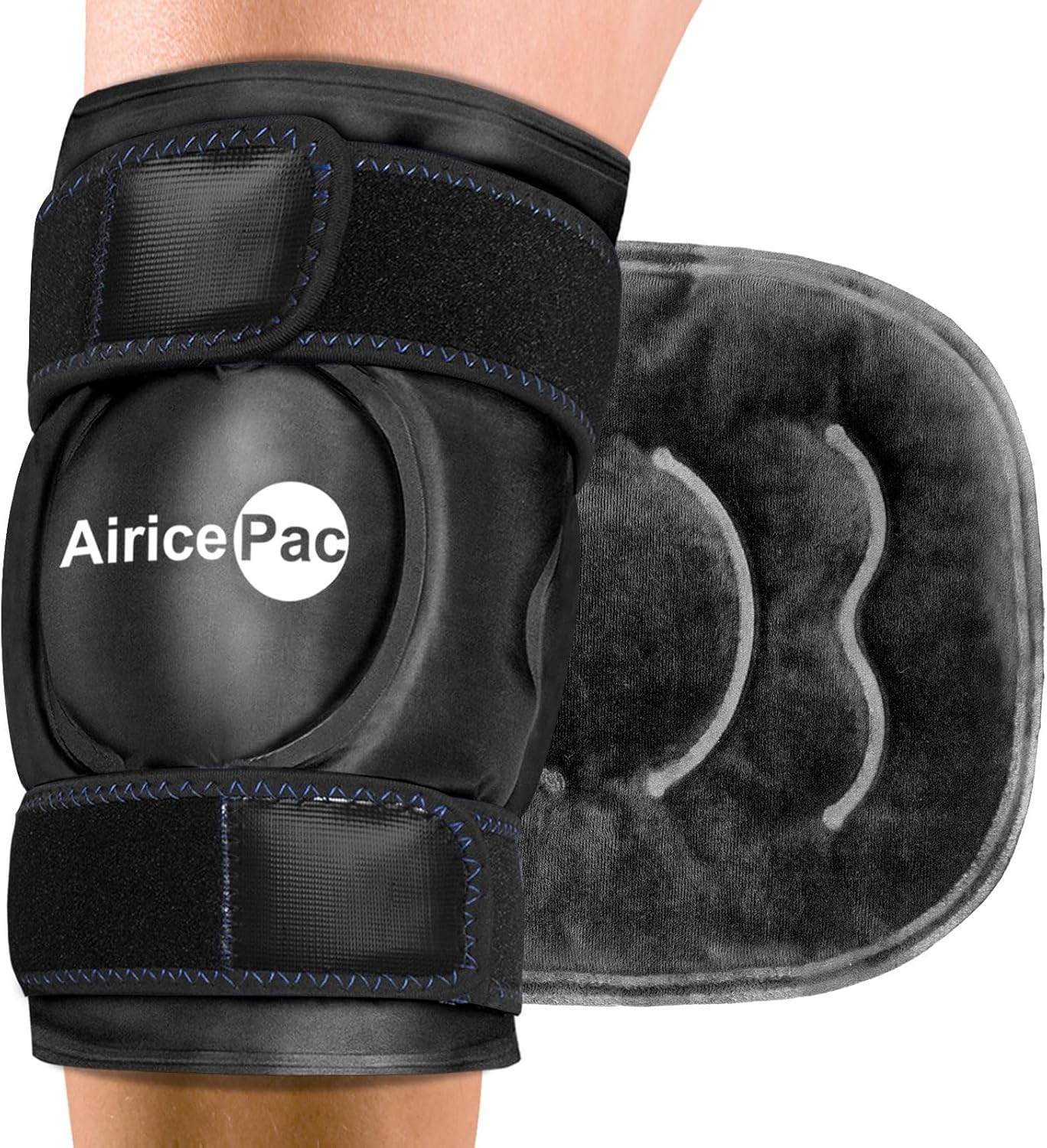 Reusable Gel Ice Wrap for Knee Pain Relief - Cold Compress Therapy for Injuries, Swelling, Arthritis, Meniscus Tear, ACL - AiricePac 2 Ice Pack for Knee - Black - Espot.com.au