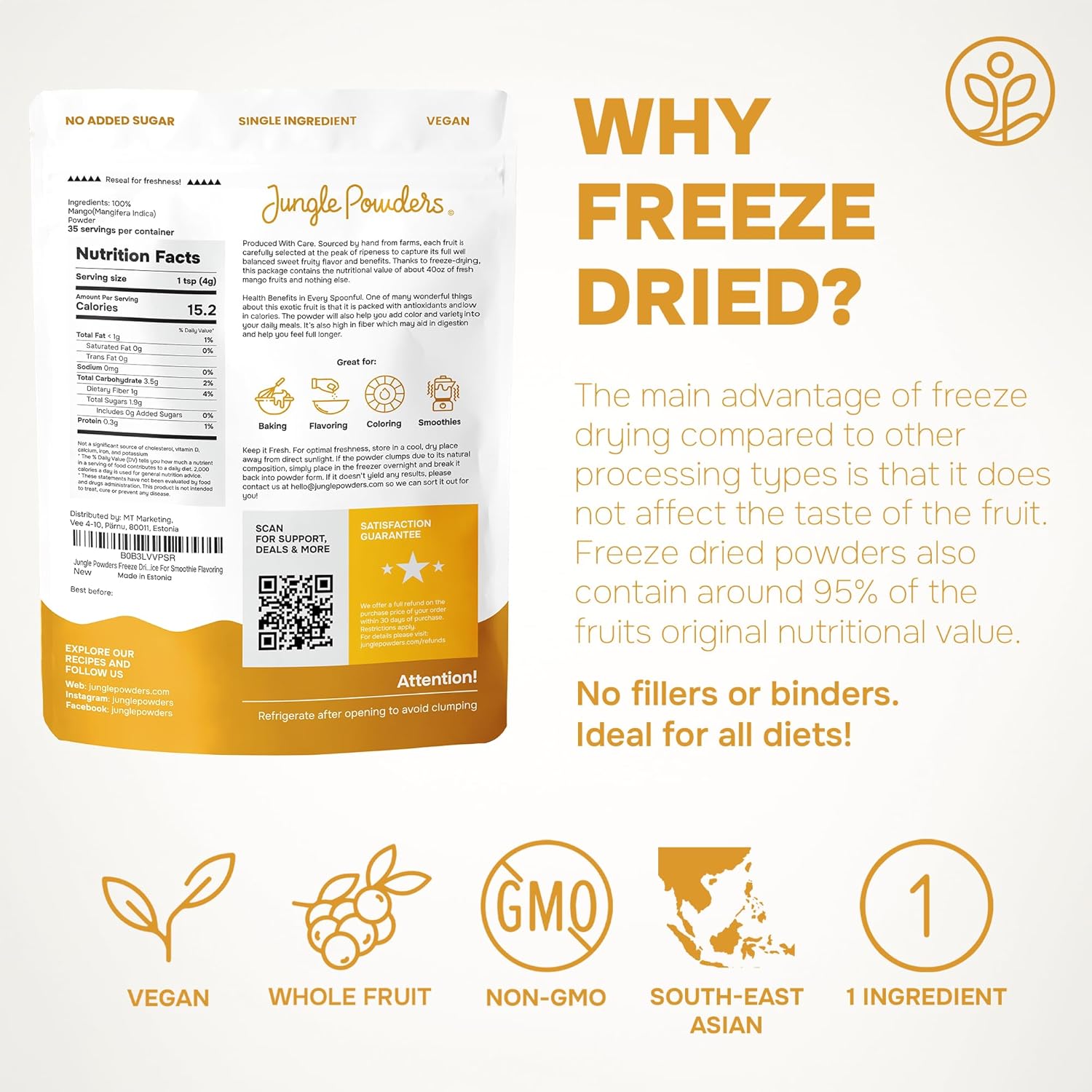 5oz Jungle Powders Freeze Dried Mango Powder - No Sugar Added Mango Extract for Baking, Smoothies, and Juices - Espot.com.au