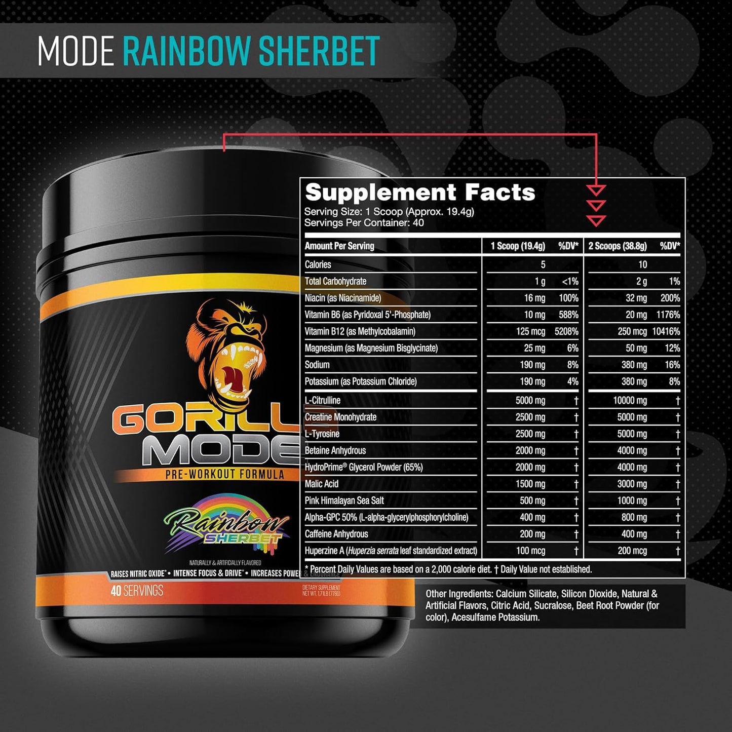 gorilla-mode-pre-workout-supplement-for-massive-pumps-laser-focus-and-energy---l-citrulline-creatine-l-tyrosine-betaine-alpha-gpc-400mg-caffeine---776g-rainbow-sherbet-flavor-2