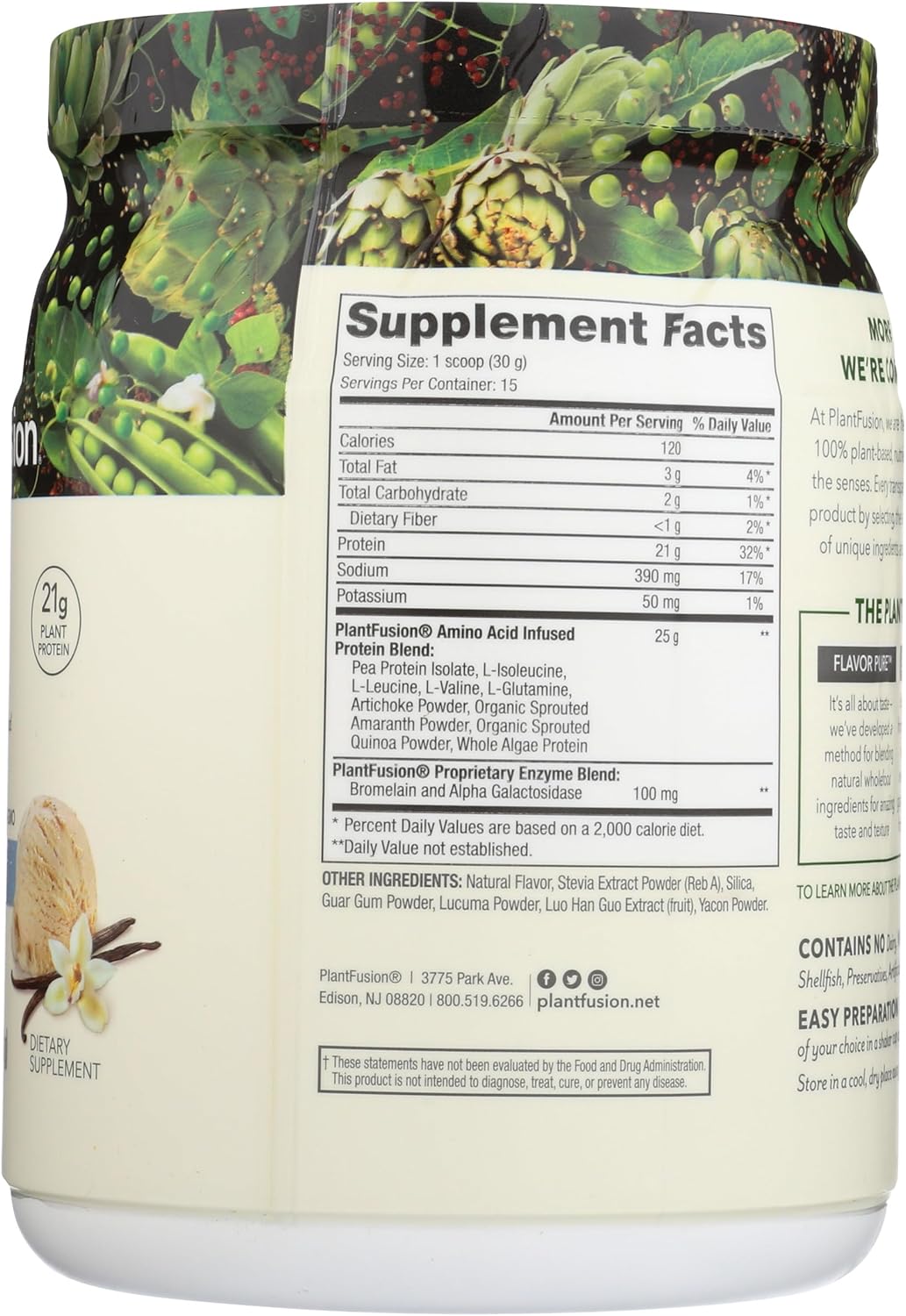 Vanilla Bean PlantFusion Vegan Protein Powder with BCAAs, Digestive Enzymes, Pea Protein - Keto, Gluten Free, Soy Free - 1 lb - Espot.com.au